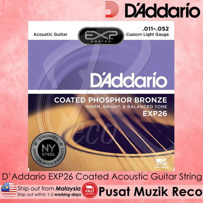 D'Addario EXP26 Phosphor Bronze Coated Acoustic Guitar String - Reco Music Malaysia