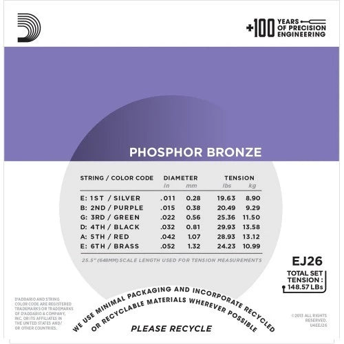 D'Addario EJ26 Phosphor Bronze Acoustic Guitar Strings | Reco Music Malaysia