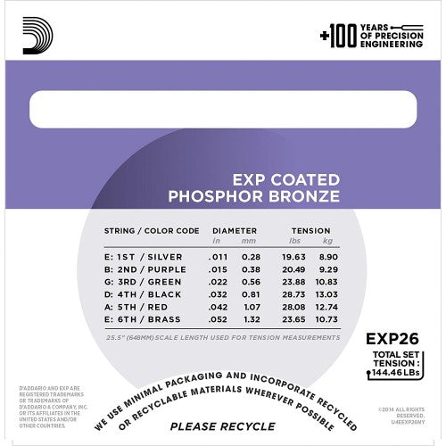 D'Addario EXP26 Phosphor Bronze Coated Acoustic Guitar String - Reco Music Malaysia