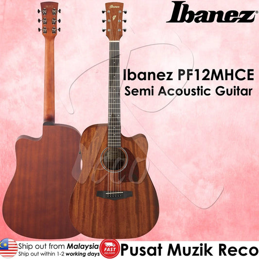 Ibanez PF12MHCE OPN Cutaway Dreadnought Body Acoustic-Electric Guitar, Open Pore Natural - Reco Music Malaysia