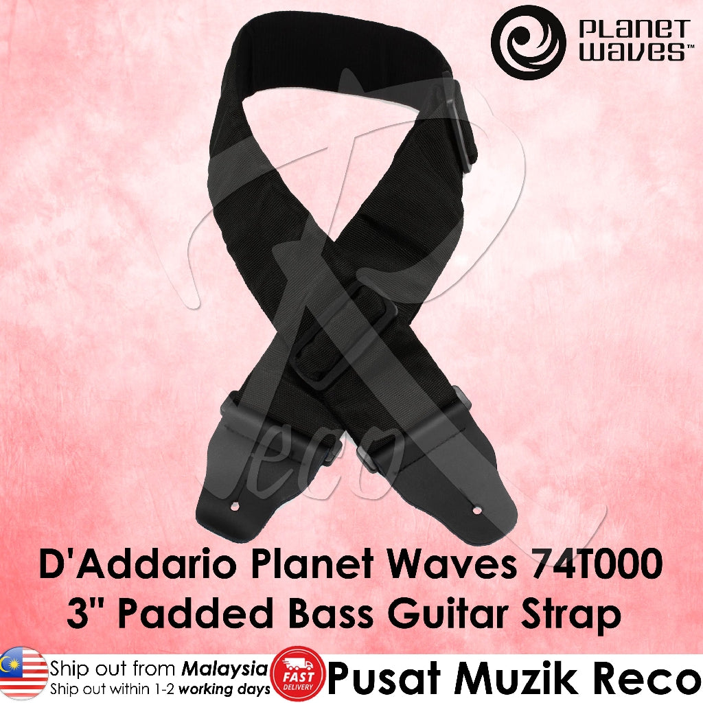 D'Addario Planet Waves Black 3 Inch Wide Padded Polypropylene Bass Guitar Strap - Reco Music Malaysia