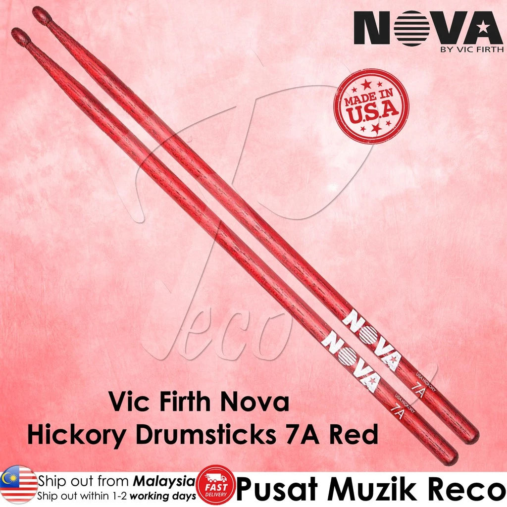 Vic Firth Nova N7AR Hickory Drumsticks Drum Stick Drumstick 7A Red - Reco Music Malaysia