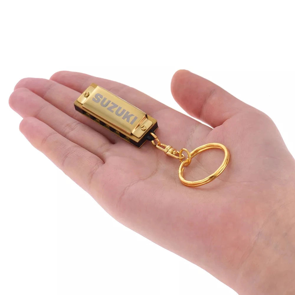 Suzuki MINI Harmonica Keychain Harmonica 5 Holes 10 Tone C Key, Golden - Reco Music Malaysia