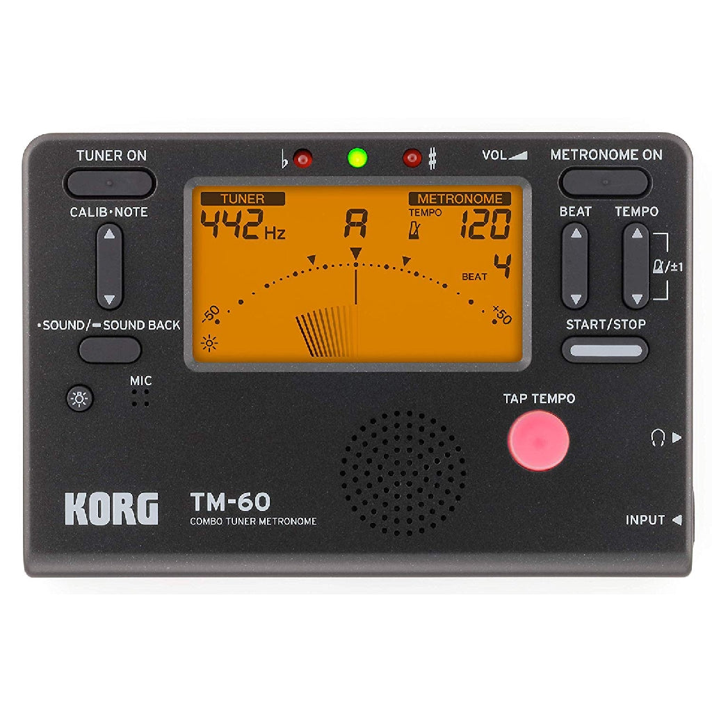 Korg TM60C-BK Combo Tuner Metronome With Contact Microphone, Black - Reco Music Malaysia