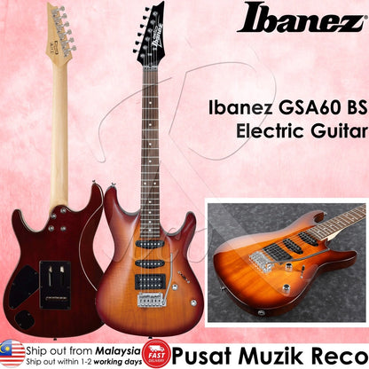 Ibanez GSA60 BS Brown Sunburst Electric Guitar with Tremolo Agathis Body HSS Pickup(GSA60-BS) - Reco Music Malaysia