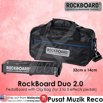 Warwick RockBoard DUO 2.0 31.8cmx14.2cm Guitar Effect Pedal Board Pedalboard with Gig Bag - Reco Music Malaysia