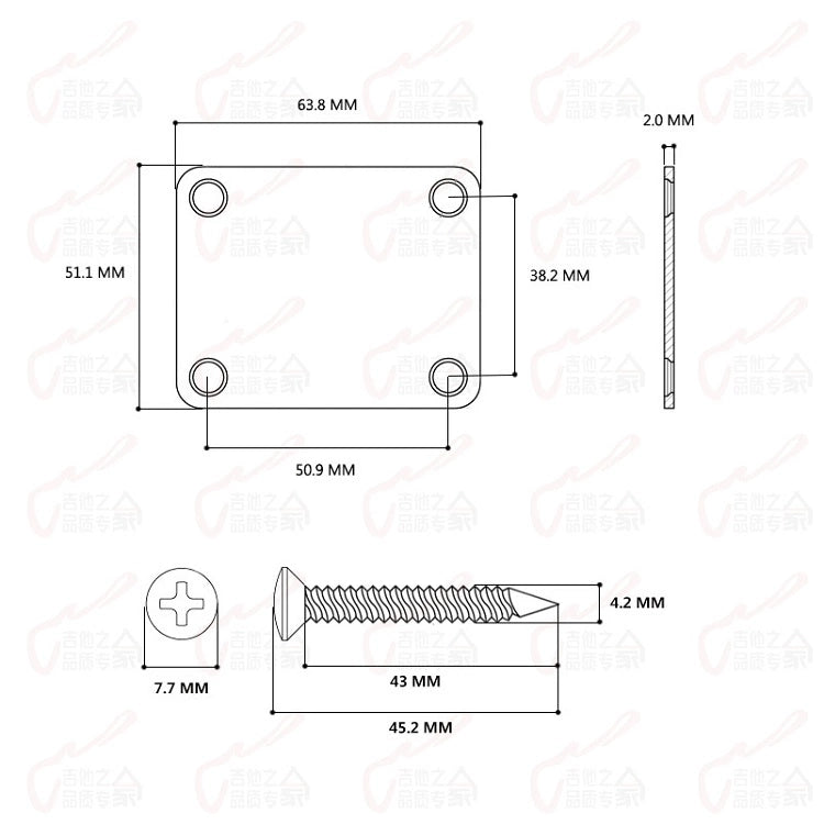 RM GF0449-GD Gold Electric Guitar Bass Neck Plate Guitar Neck Joint Board With Screws - Reco Music Malaysia