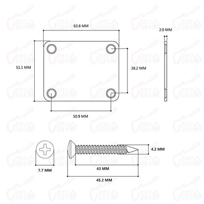 RM GF0449-F-CR Chrome With F Logo Electric Guitar Bass Neck Plate Guitar Neck Joint Board With Screws - Reco Music Malaysia