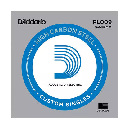 D'Addario PL009 Guitar Single String Plain Steel 009 Electric Guitar 1st String (Set Of 5) - Reco Music Malaysia