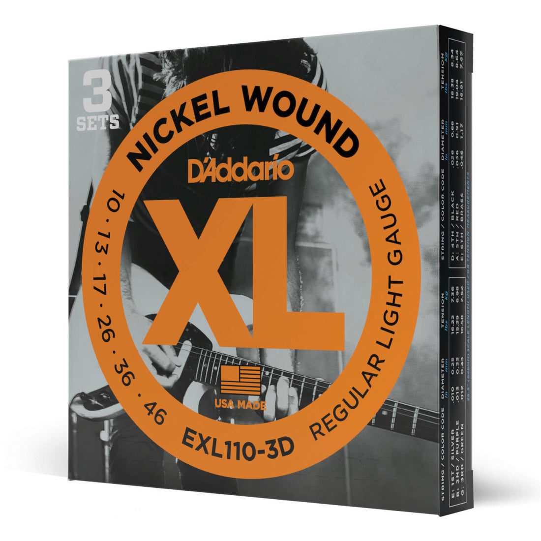 D'Addario EXL110-3D Nickel Wound Electric Guitar Strings Regular Light 10-46 , 3 Sets | Reco Music Malaysia