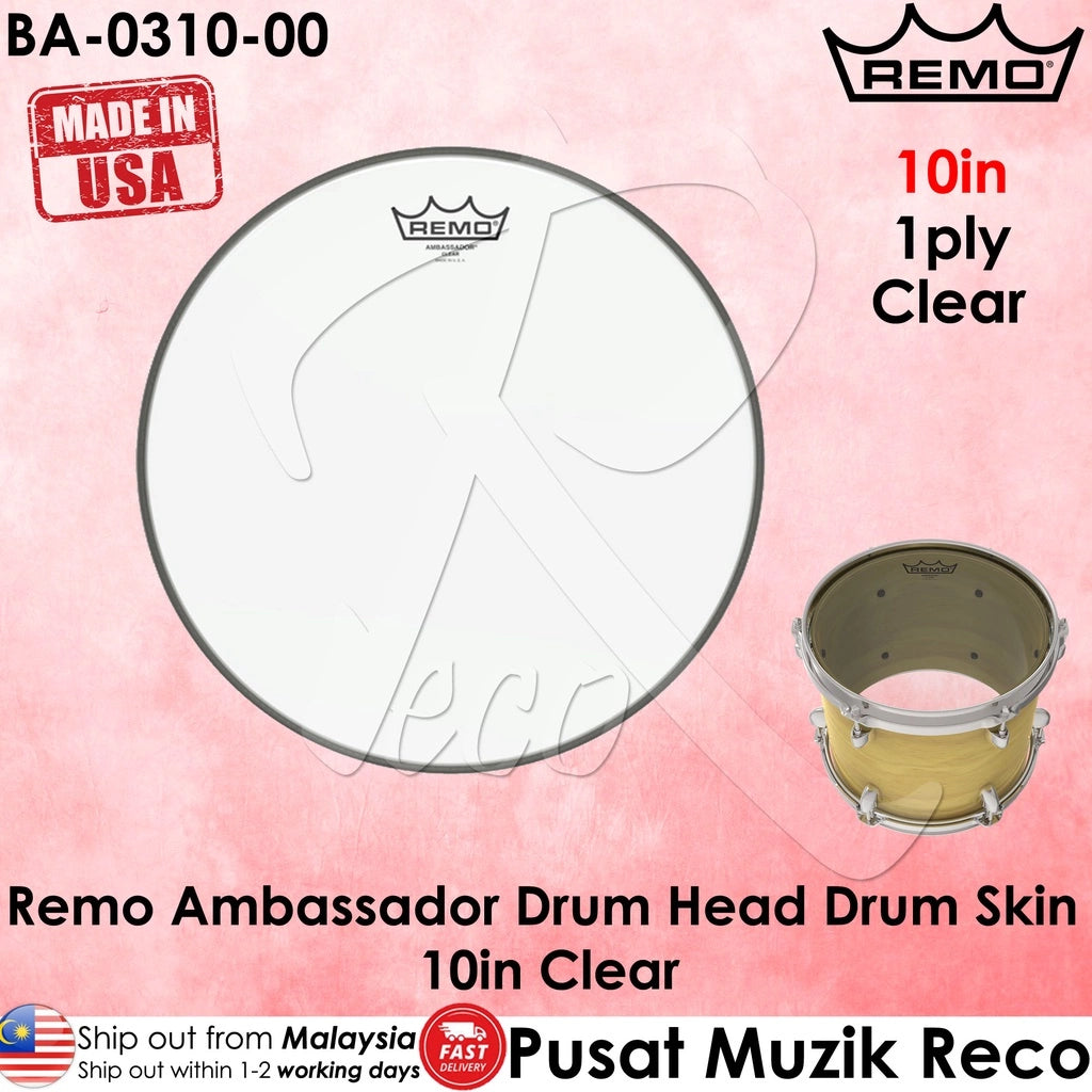 Remo BA-0310-00 Ambassador 10in Clear Tom Drum Head Drum Skin - Reco Music Malaysia