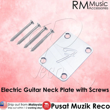 RM GF0449-F-CR Chrome With F Logo Electric Guitar Bass Neck Plate Guitar Neck Joint Board With Screws - Reco Music Malaysia