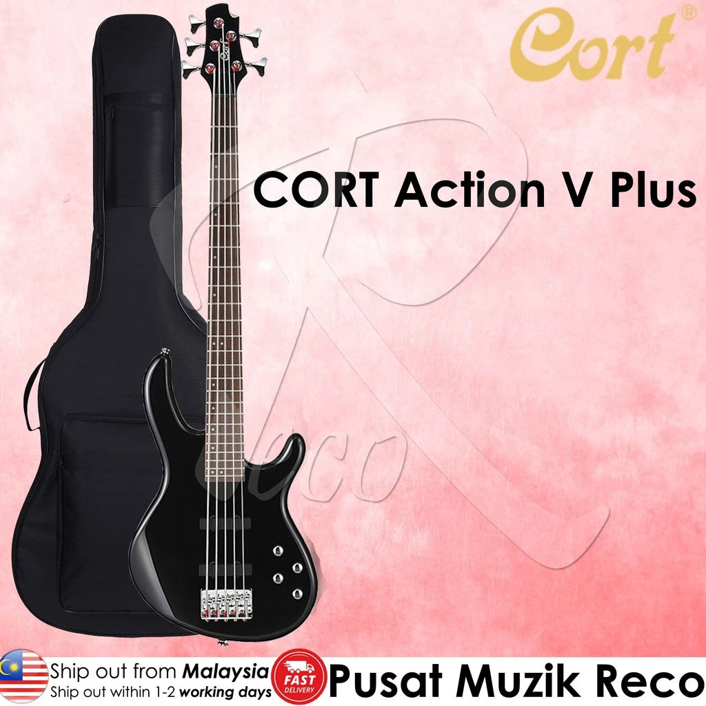 Cort Action V Plus BK 5 String Bass Guitar Black - Reco Music Malaysia