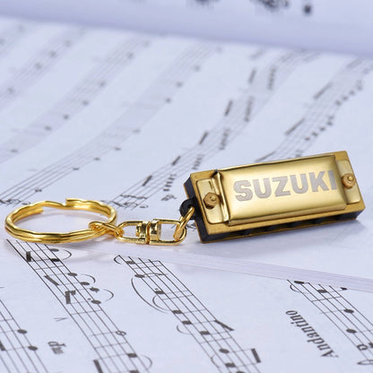 Suzuki MINI Harmonica Keychain Harmonica 5 Holes 10 Tone C Key, Golden - Reco Music Malaysia