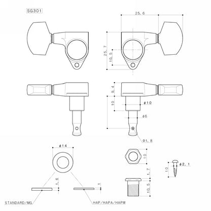 Gotoh SG301-07-CH Acoustic Electric Guitar Machine Head SET L3+R3 CHROME, 90 Degree Angle Tuner - Reco Music Malaysia