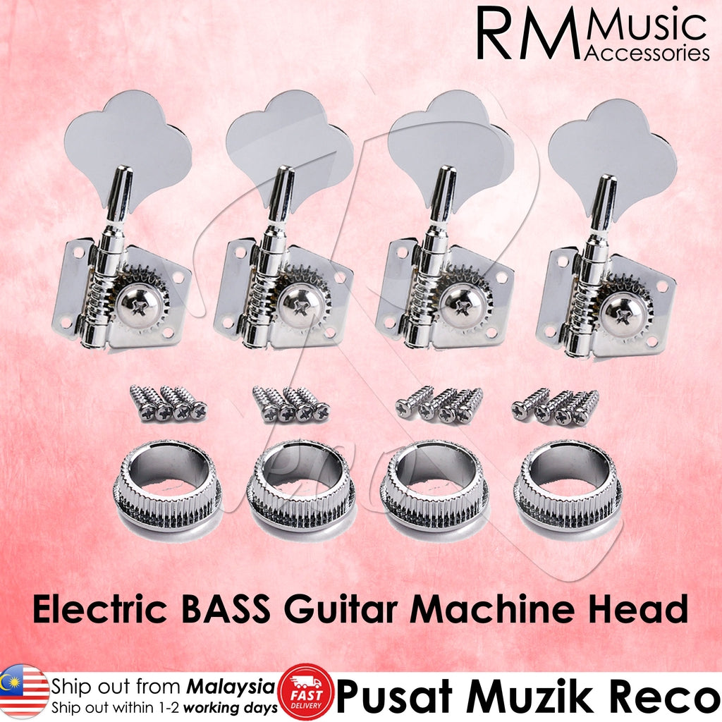 RM CHROME Bass Guitar Machine Head SET Tuning Pegs Tuner Open Gear P Bass Fender Type - Reco Music Malaysia