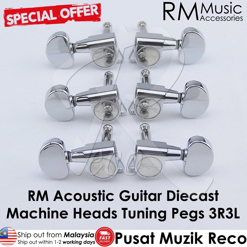 RM GF0788-CR Diecast 3R3L WB CHROME Acoustic Guitar Machine Head SET Tuning Peg Tuner - Reco Music Malaysia