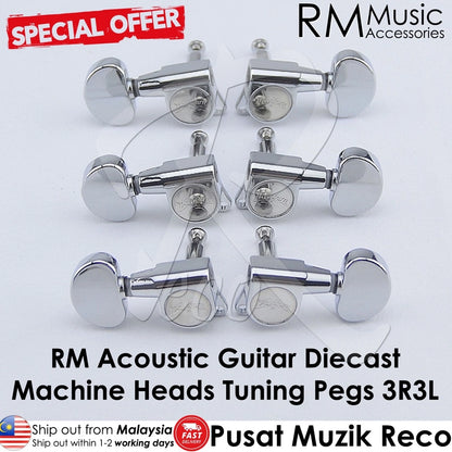 RM GF0788-CR Diecast 3R3L WB CHROME Acoustic Guitar Machine Head SET Tuning Peg Tuner - Reco Music Malaysia