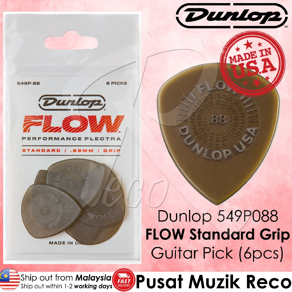 Jim Dunlop 549P088 Flow Standard Grip Guitar Pick 0.88mm Guitar Picks Player Pack - Reco Music Malaysia