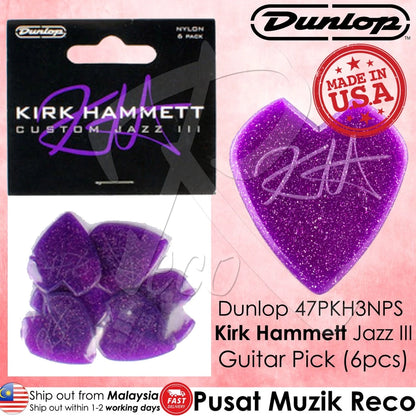 Dunlop 47PKH3NPS Kirk Hammett Purple Sparkle Signature Jazz III Guitar Picks - Reco Music Malaysia