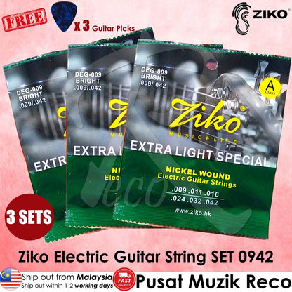 Ziko DEG009 Electric Guitar String 0942 Extra Light 【3 SETS FREE PICKS】- Reco Music Malaysia