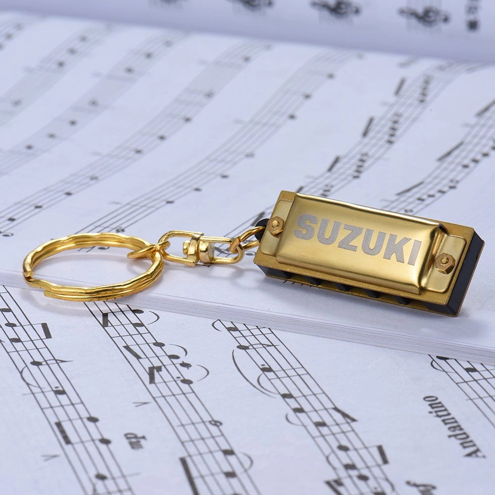 Suzuki MINI Harmonica Keychain Harmonica 5 Holes 10 Tone C Key, Golden - Reco Music Malaysia