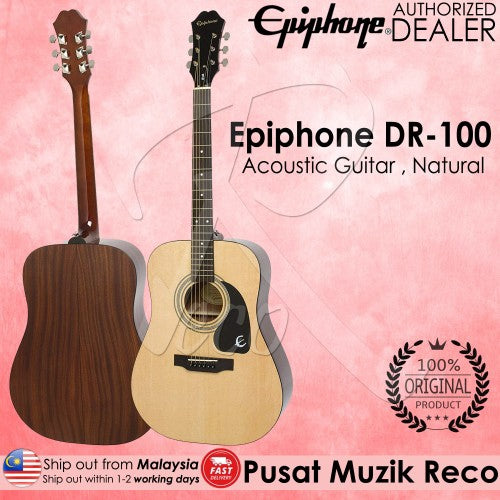 Epiphone DR-100 NAT Acoustic Guitar 41 inch Dreadnought Natural - Reco Music Malaysia