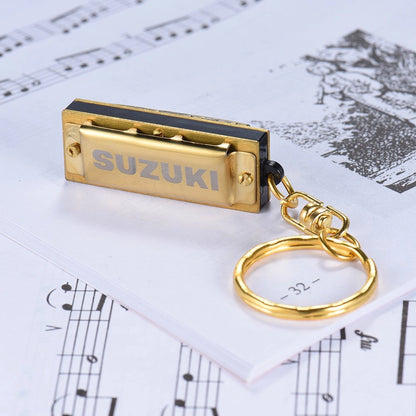 Suzuki MINI Harmonica Keychain Harmonica 5 Holes 10 Tone C Key, Golden - Reco Music Malaysia