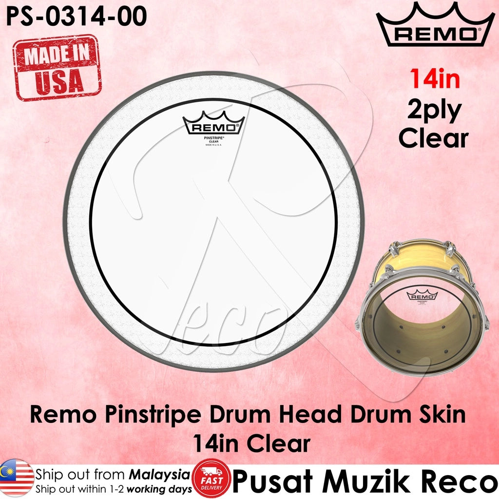 Remo PS-0314-00 Pinstripe 14in CLEAR Tom Drum Head Drum Skin - Reco Music Malaysia