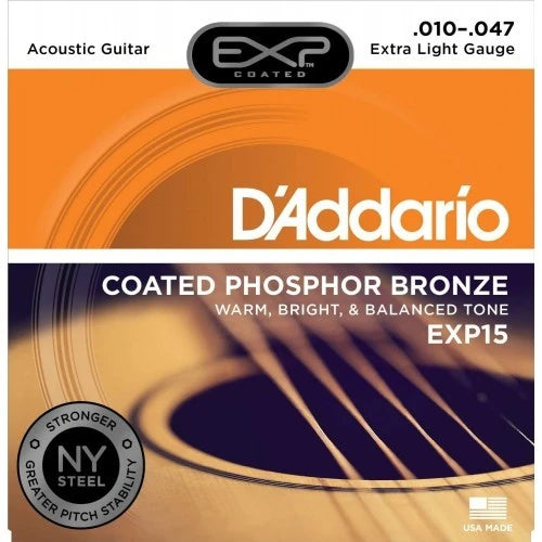 D'Addario EXP15 Coated Phosphor Bronze Acoustic Guitar String Extra Light 1047 - Reco Music Malaysia