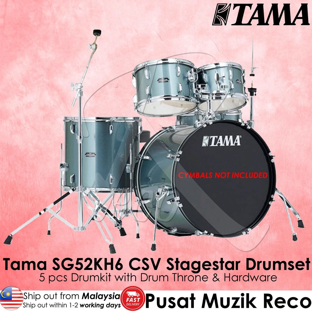 Tama SG52KH6 CSV Stagestar 5-piece COMPLETE Drum Set with Hardware and Drum Throne, Charcoal Silver - Reco Music Malaysia