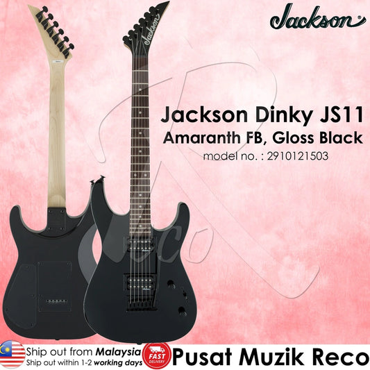 Jackson JS Series Dinky JS11 Electric Guitar with Tremolo, Amaranth Fingerboard, Gloss Black - Reco Music Malaysia