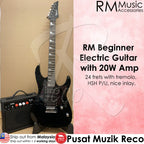 RM Beginner Electric Guitar Package with 20W Guitar Amp 24 frets Electric Guitar with Tremolo & Inlay - Reco Music Malaysia