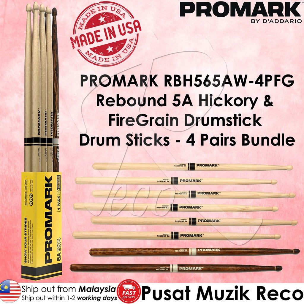 ProMark RBH565AW-4PFG Rebound 5A Hickory & FireGrain Drumstick - Reco Music Malaysia