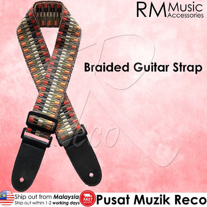 RM Braided Guitar Strap Assorted Color Thick End Acoustic Electric Guitar Strap - Reco Music Malaysia