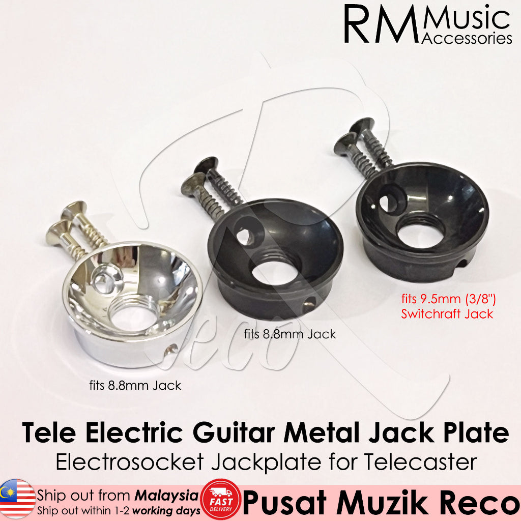 RM GF0182BK-9.5 Switchgraft Electric Guitar Telecaster Output Jack Metal Jack Plate, Black - Reco Music Malaysia