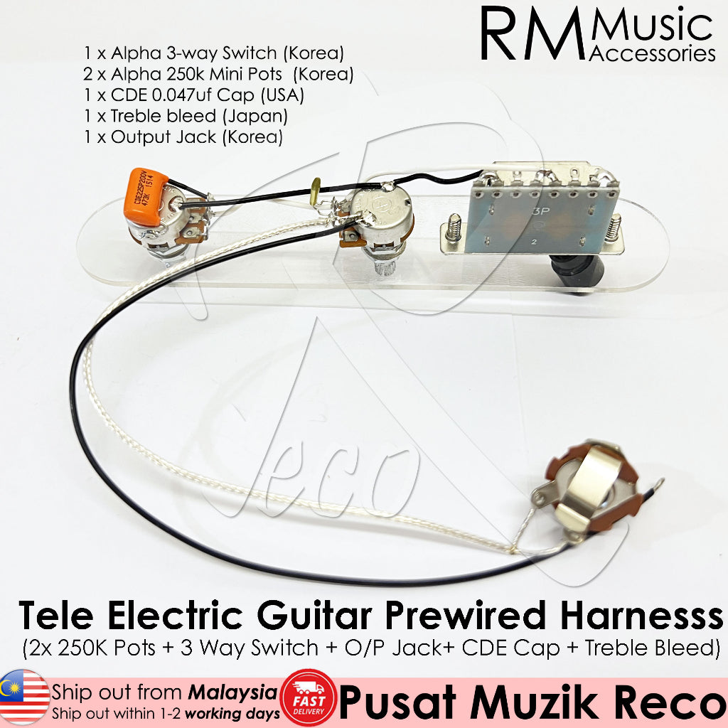 RM GF3915 Telecaster Electric Guitar Prewired Guitar Wiring Harness ( 2x 250K Pots + 3 Way Switch + Jack ) - Reco Music Malaysia