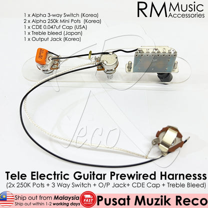 RM GF3915 Telecaster Electric Guitar Prewired Guitar Wiring Harness ( 2x 250K Pots + 3 Way Switch + Jack ) - Reco Music Malaysia