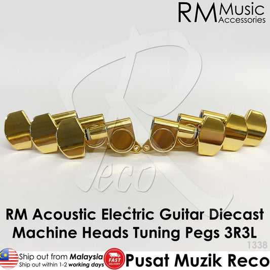 RM GF-1338-GD Acoustic Electric Guitar Machine Head SET Tuning Peg Tuner 3R3L , Gold - Reco Music Malaysia