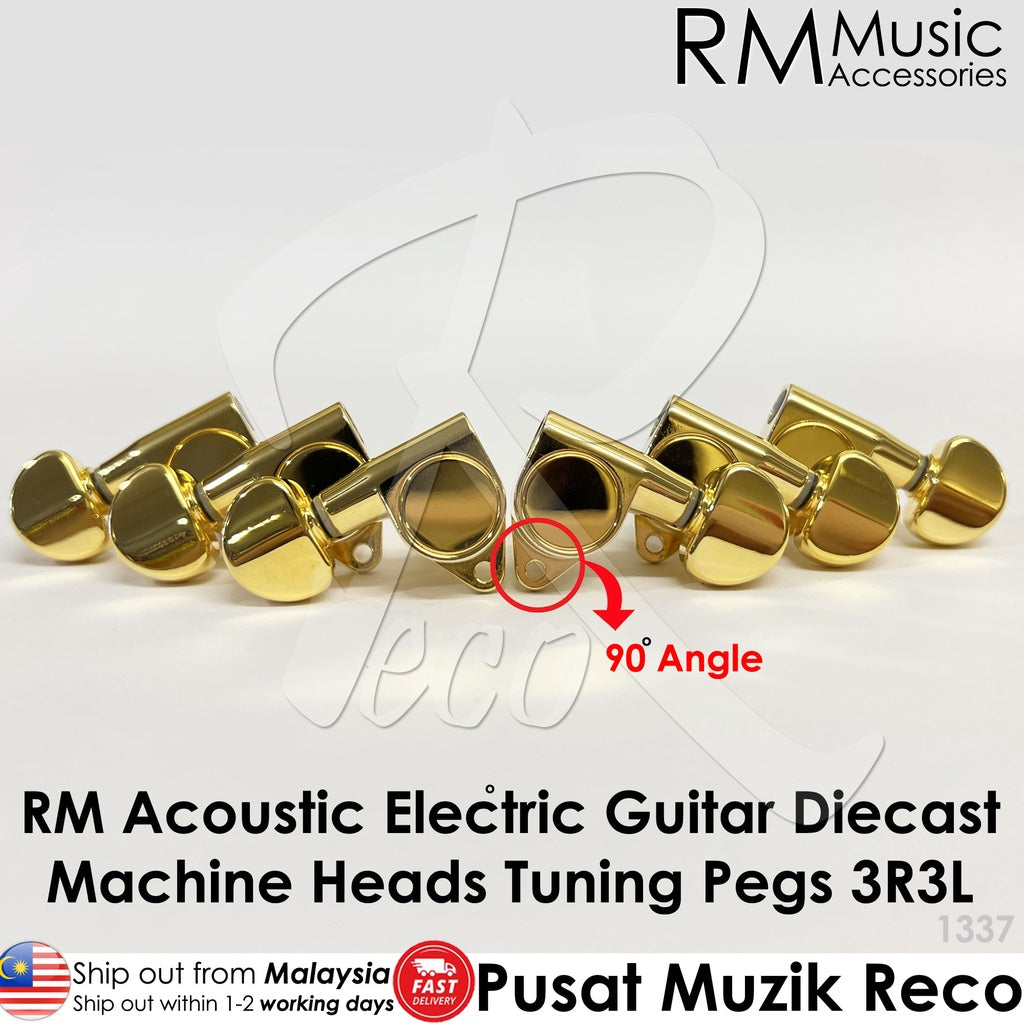 RM GF-1337-GD 90 Degree Angle Acoustic Electric Guitar Machine Head SET Tuning Peg Tuner 3R3L, Gold - Reco Music Malaysia