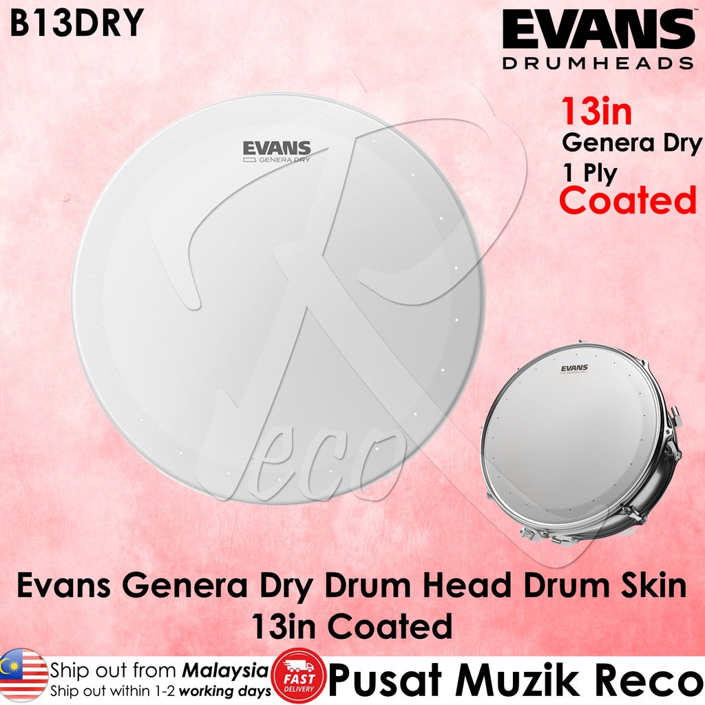 Evans B13DRY Genera Dry COATED 13" Snare Drumhead Tom Drum Head - Reco Music Malaysia