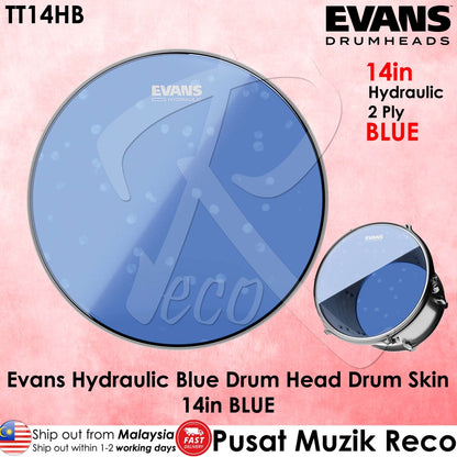 Evans TT14HB 14-Inch Hydraulic Blue CLEAR Batter Tom Drumhead - Reco Music Malaysia