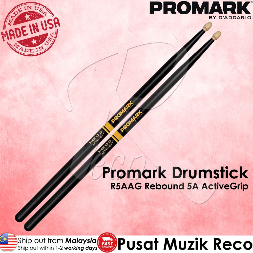 Promark R5AAG Rebound 5A ActiveGrip Acorn Wood Tip Drumstick - Reco Music Malaysia