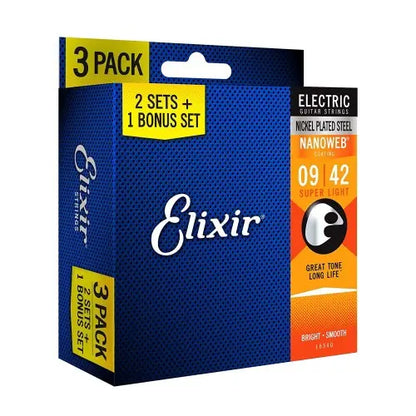 Elixir 16540 Nanoweb Coated Electric Guitar String 0942 Super Light , 3 Pack - Reco Music Malaysia