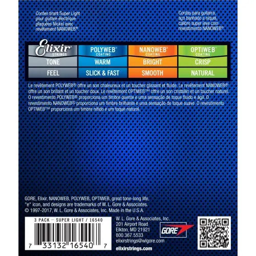 Elixir 16540 Nanoweb Coated Electric Guitar String 0942 Super Light , 3 Pack - Reco Music Malaysia