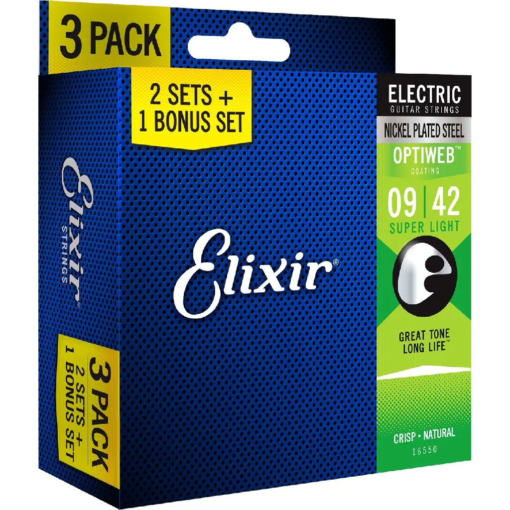 Elixir 16550 Optiweb Coated Electric Guitar String , 3 Pack | Reco Music Malaysia