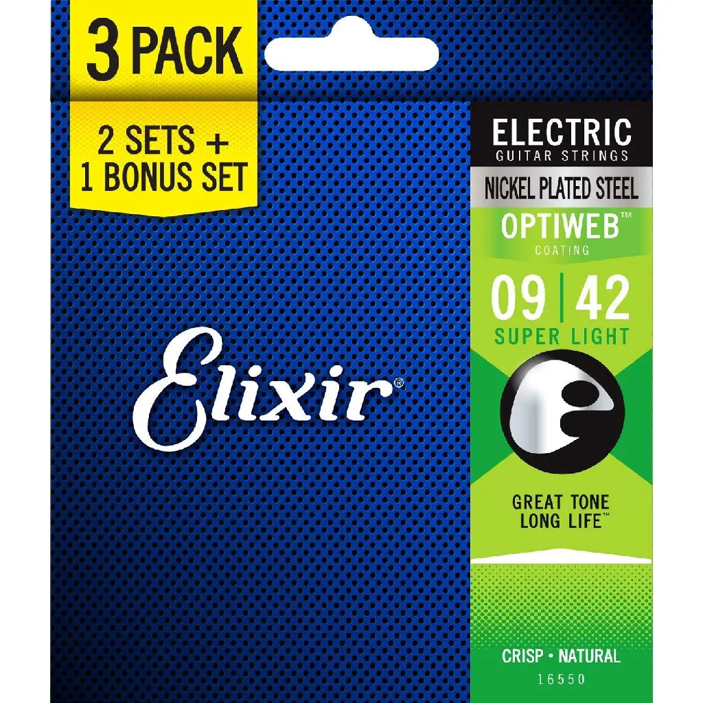 Elixir 16550 Optiweb Coated Electric Guitar String , 3 Pack | Reco Music Malaysia