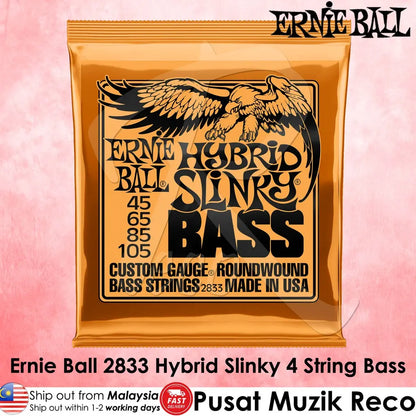 Ernie Ball 2833 Hybrid Slinky Roundwound 4 String Electric Bass Guitar String 45-105 - Reco Music Malaysia