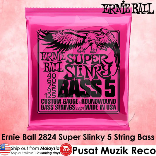 Ernie Ball 2824 Super Slinky Roundwound 5 String Electric Bass Guitar String 40-125 - Reco Music Malaysia