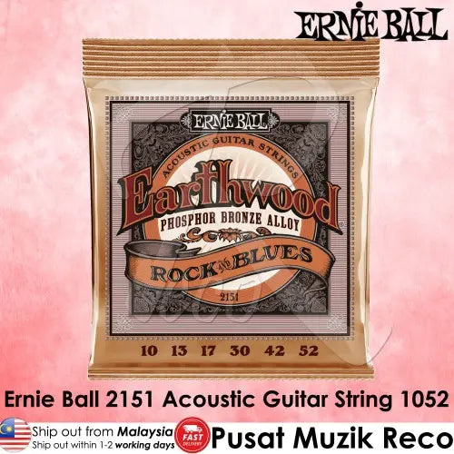 Ernie Ball 2151 Earthwood Phosphor Bronze Rock and Blues Acoustic Guitar Strings 1052 - Reco Music Malaysia